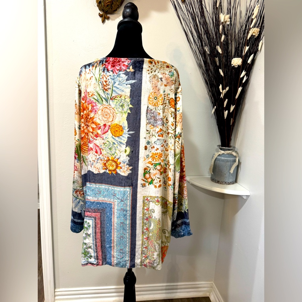 Soft Surroundings Floral Patchwork Tunic Top in Blue, Cream, Orange - Picture 5 of 9